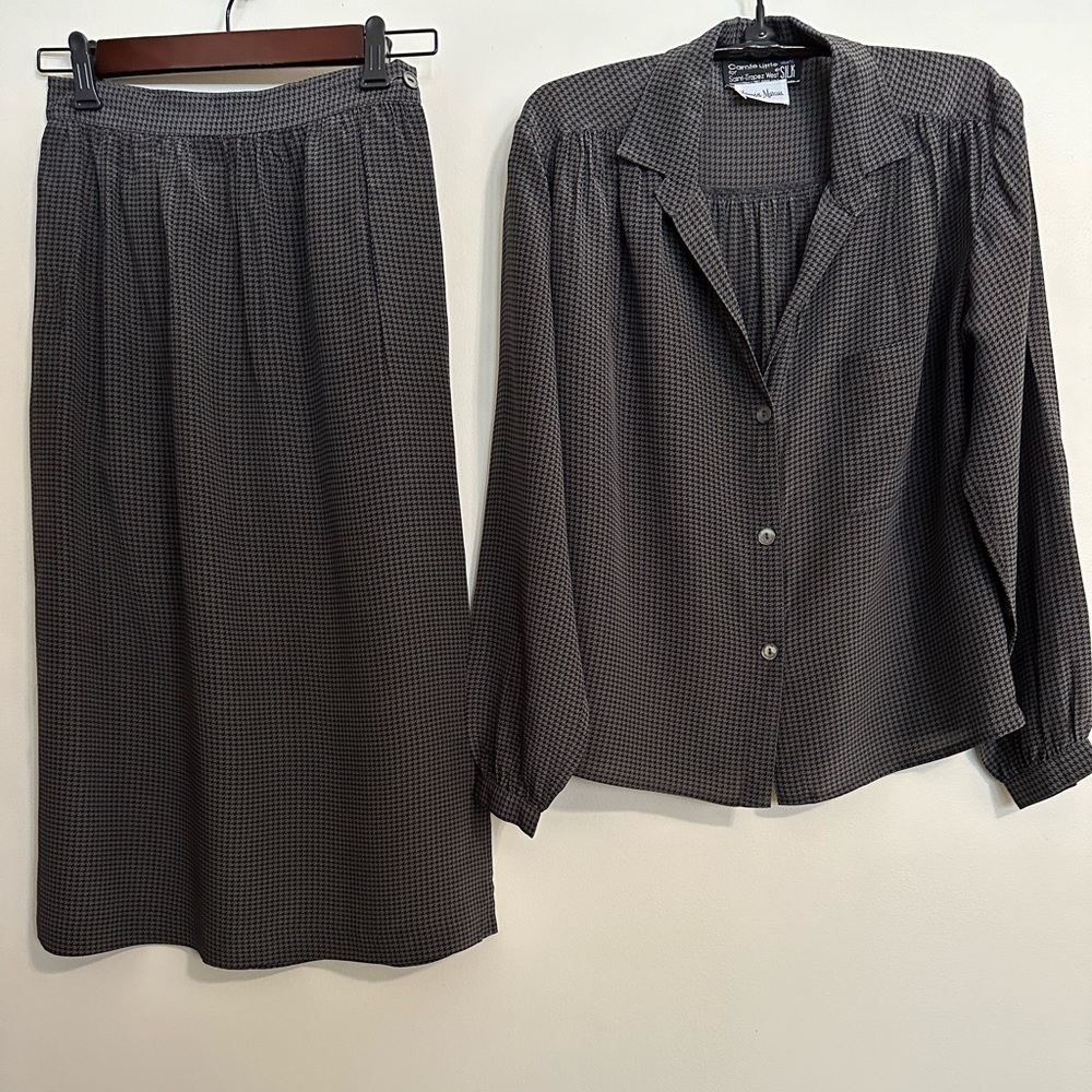 Vintage Carole Little St-Tropez W Silk Black/Gray Houndstooth 2-Piece Dress Sz 6 - Picture 2 of 16